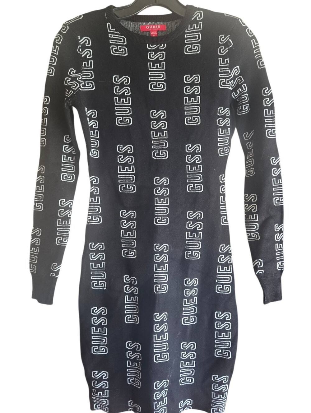 Guess Black Knit Dress with White Logo Print